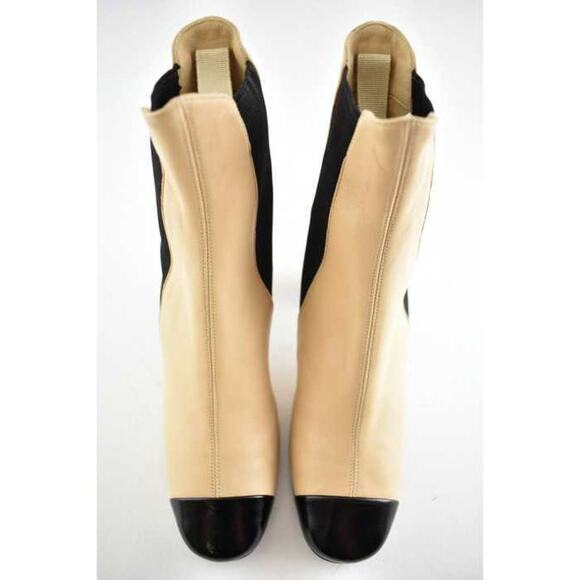 Chanel 19C Beige Leather Black CC Logo Cap Ankle Short Chelsea Pull On Boot 37.5 - Picture 5 of 9